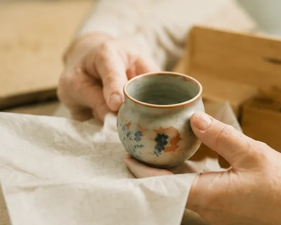 湯呑みを手渡す様子